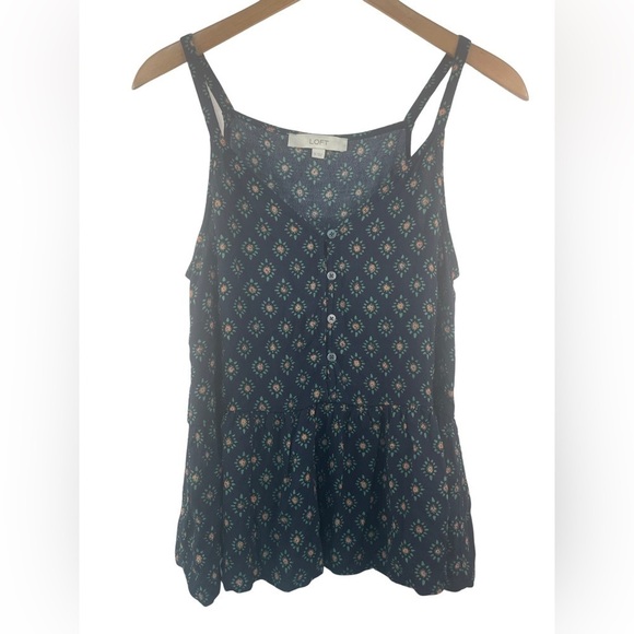Loft navy tank top with a peplum hem. Super cute summer top. Women’s Medium. - Picture 1 of 4